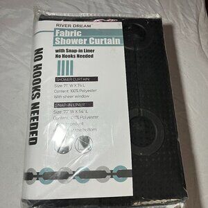 River Dream Black Fabric Shower Curtain Set with Snap-In Liner